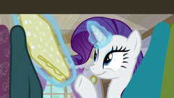 Size: 1920x1080 | Tagged: safe, screencap, rarity, pony, unicorn, dragon dropped, female, horn, mare, purple mane, solo, white coat