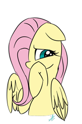 Size: 800x1214 | Tagged: safe, artist:emositecc, fluttershy, pegasus, pony, female, looking down, mare, raised hoof, shy, signature, simple background, solo, transparent background