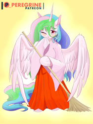 Size: 750x1000 | Tagged: safe, artist:phoenixperegrine, princess celestia, alicorn, pony, semi-anthro, breasts, cute, cutelestia, female, miko, patreon, patreon logo, princess breastia, solo