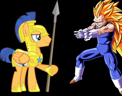 Size: 1024x802 | Tagged: safe, flash sentry, dragon ball z, final flash, pun, super saiyan 3, vegeta, visual pun