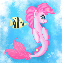 Size: 500x509 | Tagged: safe, artist:kamel21, pinkie pie, fish, seapony (g4), my little pony: the movie, butterfly fish, cute, diapinkes, seaponified, seapony pinkie pie, solo, species swap, tropical fish