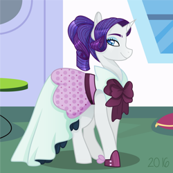 Size: 1024x1024 | Tagged: safe, artist:mavdpie, rarity, pony, unicorn, rarity investigates, alternate hairstyle, clothes, colored pupils, dress, female, mare, ponytail, profile, smiling, solo