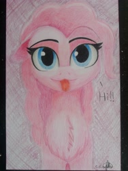 Size: 3096x4128 | Tagged: safe, artist:ironbeastz, pinkie pie, pony, bust, fluffy, high res, solo, tongue out, traditional art