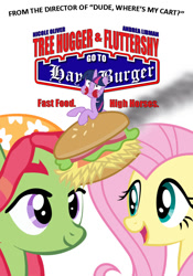 Size: 600x856 | Tagged: safe, derpibooru import, fluttershy, tree hugger, twilight sparkle, twilight sparkle (alicorn), alicorn, pegasus, pony, make new friends but keep discord, dude where's my car, female, harold and kumar, hay burger, mare, movie poster, parody, twilight burgkle, white castle