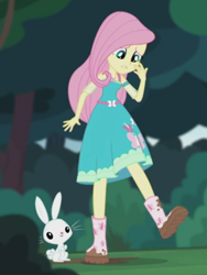 Size: 1536x2048 | Tagged: safe, screencap, angel bunny, fluttershy, butterfly, better together, equestria girls, stressed in show, stressed in show: fluttershy, boots, mud, muddy, raised leg, shoes