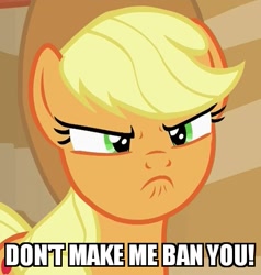 Size: 457x480 | Tagged: safe, edit, edited screencap, screencap, applejack, earth pony, pony, viva las pegasus, angry, image macro, meme, reaction image, sad, solo, unhapplejack