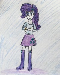 Size: 1080x1350 | Tagged: safe, artist:skyliner15, rarity, equestria girls, boots, clothes, crossed arms, cutie mark, cutie mark on clothes, female, shoes, skirt, smiling, solo, traditional art