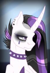 Size: 1119x1614 | Tagged: safe, artist:not-ordinary-pony, derpibooru exclusive, princess celestia, alicorn, pony, between dark and dawn, bust, choker, dyed mane, eyeshadow, female, goth, hoof shoes, makeup, mare, portrait, punklestia, solo, undercut