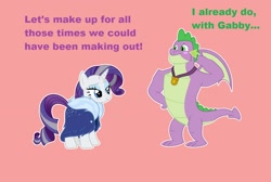 Size: 1362x916 | Tagged: safe, artist:pottedphyllis, gabby, rarity, spike, dragon, pony, unicorn, the last problem, female, male, older, older rarity, older spike, shipping, shipping denied, spabby, straight, winged spike