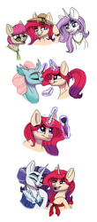 Size: 750x1700 | Tagged: safe, artist:celestial-rainstorm, ocellus, rarity, oc, oc:boadicea, oc:splendor, oc:vanity faire, changedling, changeling, pony, unicorn, hat, magic, offspring, older, parent:coco pommel, parent:fancypants, parent:fleur-de-lis, parent:trenderhoof, parents:fancyfleur, parents:trenderpommel, simple background, white background