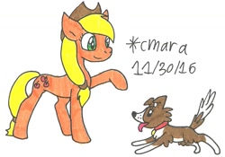 Size: 1058x739 | Tagged: safe, artist:cmara, applejack, winona, earth pony, pony, female, mare, traditional art