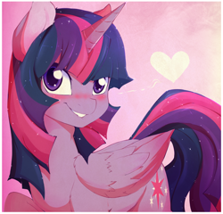 Size: 2600x2500 | Tagged: dead source, safe, artist:rainbowscreen, derpibooru import, twilight sparkle, twilight sparkle (alicorn), alicorn, pony, blushing, female, heart, lip bite, mare, solo