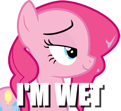 Size: 1200x1100 | Tagged: safe, pinkie pie, earth pony, pony, female, image macro, innuendo, lidded eyes, mare, meme, simple background, solo, transparent background, vector, wet, wet mane