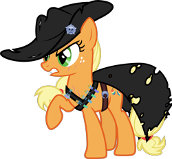 Size: 6000x5563 | Tagged: safe, artist:magister39, applejack, earth pony, pony, absurd resolution, alternate universe, badass, badge, cape, clothes, nightmareverse, raised hoof, simple background, solo, transparent background, vector