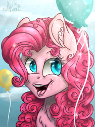 Size: 768x1024 | Tagged: safe, artist:forestspirit31, artist:princesscrystal36, pinkie pie, pony, balloon, happy, solo