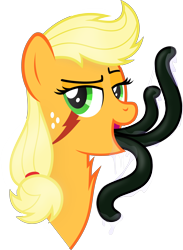 Size: 3000x4100 | Tagged: safe, artist:sollace, applejack, monster pony, original species, pony, tatzlpony, drool, fluffy, lidded eyes, looking at you, open mouth, raised eyebrow, simple background, smiling, solo, species swap, tatzljack, tongue out, transparent background, vector