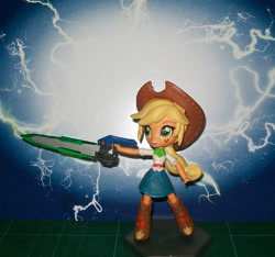 Size: 850x797 | Tagged: safe, applejack, equestria girls, clothes, doll, equestria girls minis, eqventures of the minis, gn sword, mobile suit gundam 00, skirt, solo, sword, toy, weapon