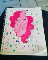 Size: 900x1125 | Tagged: safe, artist:luumiee, pinkie pie, pony, irl, photo, solo, tongue out, traditional art