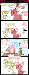 Size: 1050x2640 | Tagged: safe, artist:ficficponyfic, oc, oc only, oc:aquarius, oc:libra, oc:taurus, oc:virgo, earth pony, pegasus, pony, comic:important decisions, aquarius, comic, female, libra, male, mare, nose wrinkle, ponyscopes, simple background, speech bubble, stallion, taurus, virgo, white background, zodiac