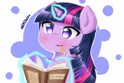 Size: 6500x4400 | Tagged: safe, artist:nekowyn, derpibooru import, twilight sparkle, absurd resolution, book, magic, mouth hold, pencil, sociology, solo, studying