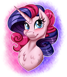 Size: 2000x2300 | Tagged: safe, artist:jack-pie, pinkie pie, rarity, oc, pony, unicorn, blushing, bust, duo, female, fusion, looking at you, mare, simple background, smiling, smiling at you, solo, transparent background, white outline