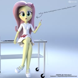 Size: 894x894 | Tagged: safe, artist:efk-san, fluttershy, equestria girls, 3d, blender, female, flutternurse, meme, nurse, nurse outfit, solo, syringe