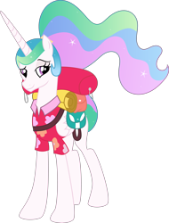 Size: 5988x7891 | Tagged: safe, artist:digimonlover101, princess celestia, alicorn, pony, between dark and dawn, absurd resolution, alternate hairstyle, barehoof, clothes, female, folded wings, lidded eyes, luggage, mare, raised eyebrow, simple background, smiling, solo, transparent background, vector, wings