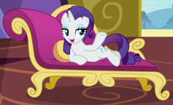 Size: 786x478 | Tagged: safe, screencap, rarity, pony, unicorn, dragon dropped, cropped, fainting couch, solo, twilight's castle