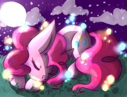 Size: 3000x2300 | Tagged: safe, artist:malikasoul08, pinkie pie, earth pony, pony, eyes closed, high res, light, moon, night, prone, sleeping, solo