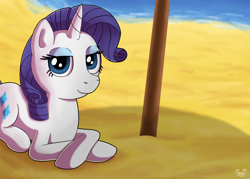 Size: 1400x1000 | Tagged: safe, artist:oggynka, rarity, pony, unicorn, beach, female, mare, shade, solo