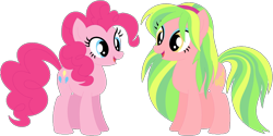 Size: 1024x511 | Tagged: safe, artist:ra1nb0wk1tty, lemon zest, pinkie pie, earth pony, pony, equestria girls ponified, female, mare, ponified, simple background, transparent background