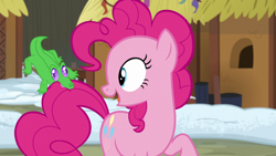 Size: 1280x720 | Tagged: safe, screencap, gummy, pinkie pie, pony, not asking for trouble, biting, tail bite