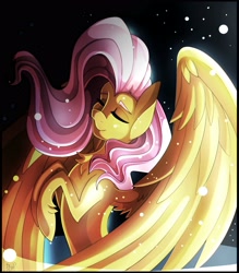 Size: 2450x2800 | Tagged: safe, artist:derpsonhooves, fluttershy, pegasus, pony, chest fluff, eyes closed, solo, spread wings, wings