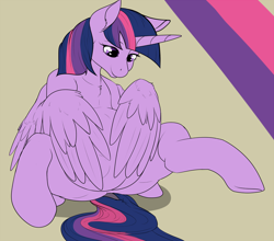 Size: 2000x1762 | Tagged: safe, artist:m-p-l, derpibooru import, edit, twilight sparkle, twilight sparkle (alicorn), alicorn, pony, belly, dock, explicit source, female, hug, kicking, mare, nudity, pregnant, solo, wing hands, winghug, wings