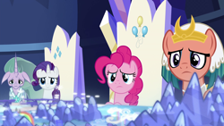 Size: 1920x1080 | Tagged: safe, screencap, mistmane, pinkie pie, rarity, somnambula, earth pony, pony, unicorn, shadow play, cutie map, friendship throne