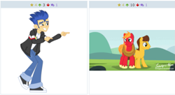 Size: 617x336 | Tagged: safe, big macintosh, caramel, flash sentry, earth pony, pony, caramac, derpibooru, exploitable meme, gay, juxtaposition, juxtaposition win, male, meme, meta, shipping, stallion