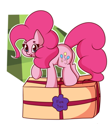 Size: 2083x2323 | Tagged: safe, artist:hedgehog-plant, pinkie pie, earth pony, pony, abstract background, female, mare, package, present, solo