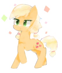 Size: 720x847 | Tagged: safe, artist:twico, applejack, earth pony, pony, alternate hairstyle, female, hatless, mare, missing accessory, raised hoof, simple background, smiling, solo, white background