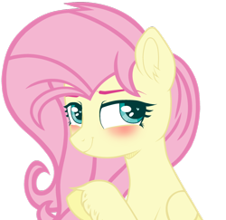 Size: 1024x996 | Tagged: safe, artist:bezziie, fluttershy, pegasus, pony, base used, blushing, bust, eyebrows, folded wings, looking at you, looking sideways, portrait, raised hoof, simple background, smiling, solo, transparent background, unshorn fetlocks, wings