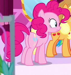 Size: 356x377 | Tagged: safe, screencap, applejack, pinkie pie, earth pony, pony, the saddle row review, cropped, female, mare, plot