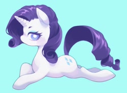 Size: 1537x1126 | Tagged: safe, artist:ro__bo_t, rarity, pony, unicorn, blue background, cute, female, mare, prone, raribetes, simple background, solo