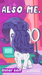 Size: 1080x1920 | Tagged: safe, rarity, pony, unicorn, my little pony: pony life, computer, instagram story, laptop computer, messy mane, official, solo