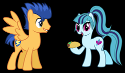 Size: 1024x604 | Tagged: safe, artist:themexicanpunisher, flash sentry, sonata dusk, ponified, senata, shipping, taco