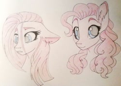 Size: 1024x733 | Tagged: safe, artist:evergreen-gemdust, pinkie pie, earth pony, pony, bust, duality, pinkamena diane pie, portrait, traditional art