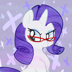 Size: 900x900 | Tagged: safe, artist:pegacornss, rarity, pony, unicorn, cute, female, mare, purple background, raribetes, rarity's glasses, simple background, solo