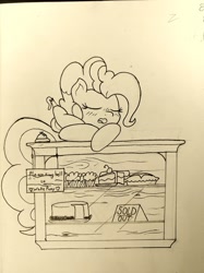 Size: 1280x1707 | Tagged: safe, artist:mang, pinkie pie, earth pony, pony, inktober, monochrome, solo