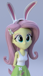 Size: 1440x2560 | Tagged: safe, artist:creatorofpony, artist:efk-san, fluttershy, equestria girls, 3d, blender, bunny ears, clothes, cropped, cute, hands behind back, shyabetes, smiling, solo