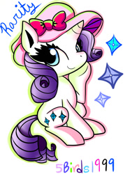 Size: 552x772 | Tagged: safe, artist:5birds1999, rarity, pony, unicorn, cute, female, hat, mare, raribetes, simple background, sitting, solo, white background