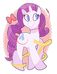 Size: 1280x1659 | Tagged: safe, artist:realalfred, rarity, pony, unicorn, bow, cute, female, magic, mare, measuring tape, needle, no pupils, raribetes, simple background, smiling, solo, telekinesis, thread, transparent background