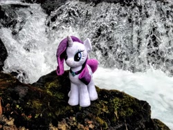 Size: 2080x1560 | Tagged: safe, photographer:pakapaka1993, rarity, irl, japan, photo, plushie, solo, water, waterfall